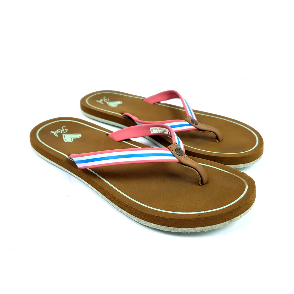Reef Youth Girls Size 2Y Pink Brown Slip On Casual Thong Flip Flop Sandals